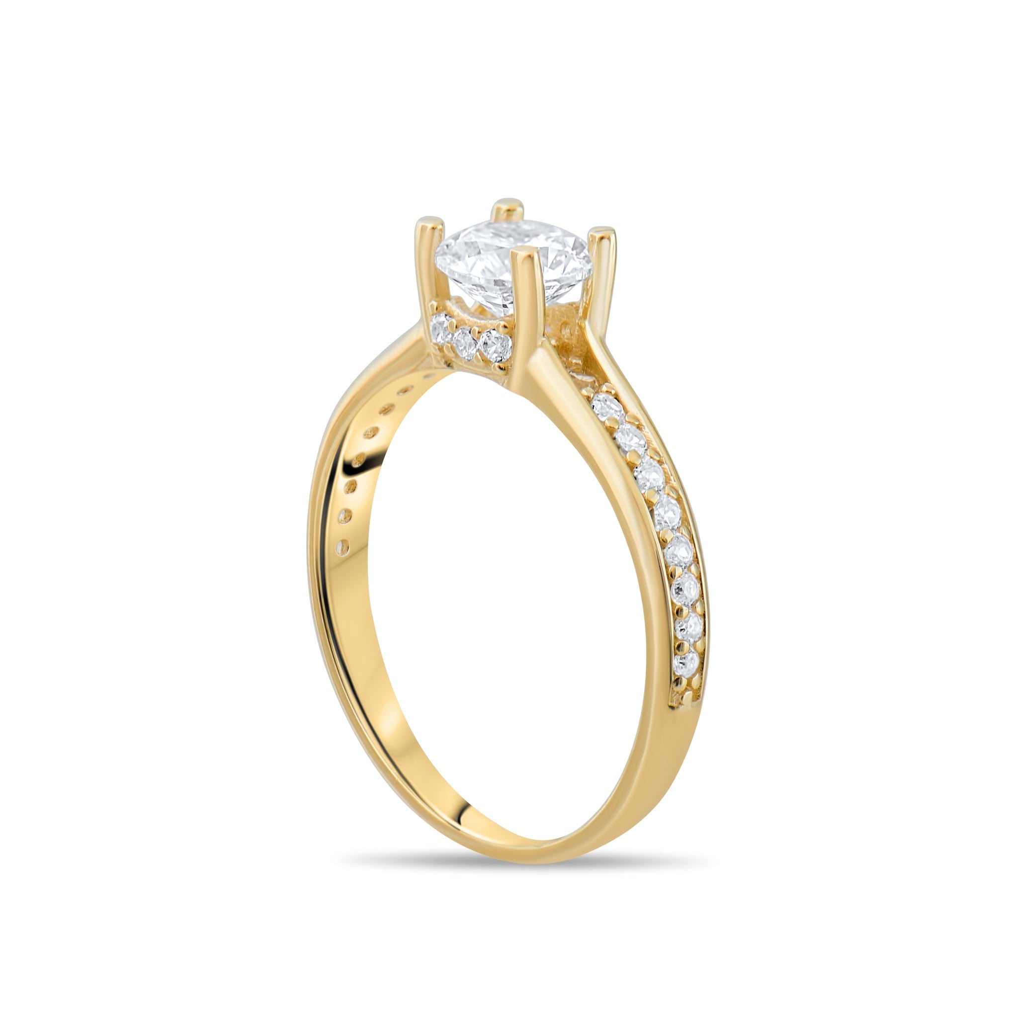 9ct Gold Solitaire and Pave Cubic Zirconia Ring - Luxurious Charm - Kolié