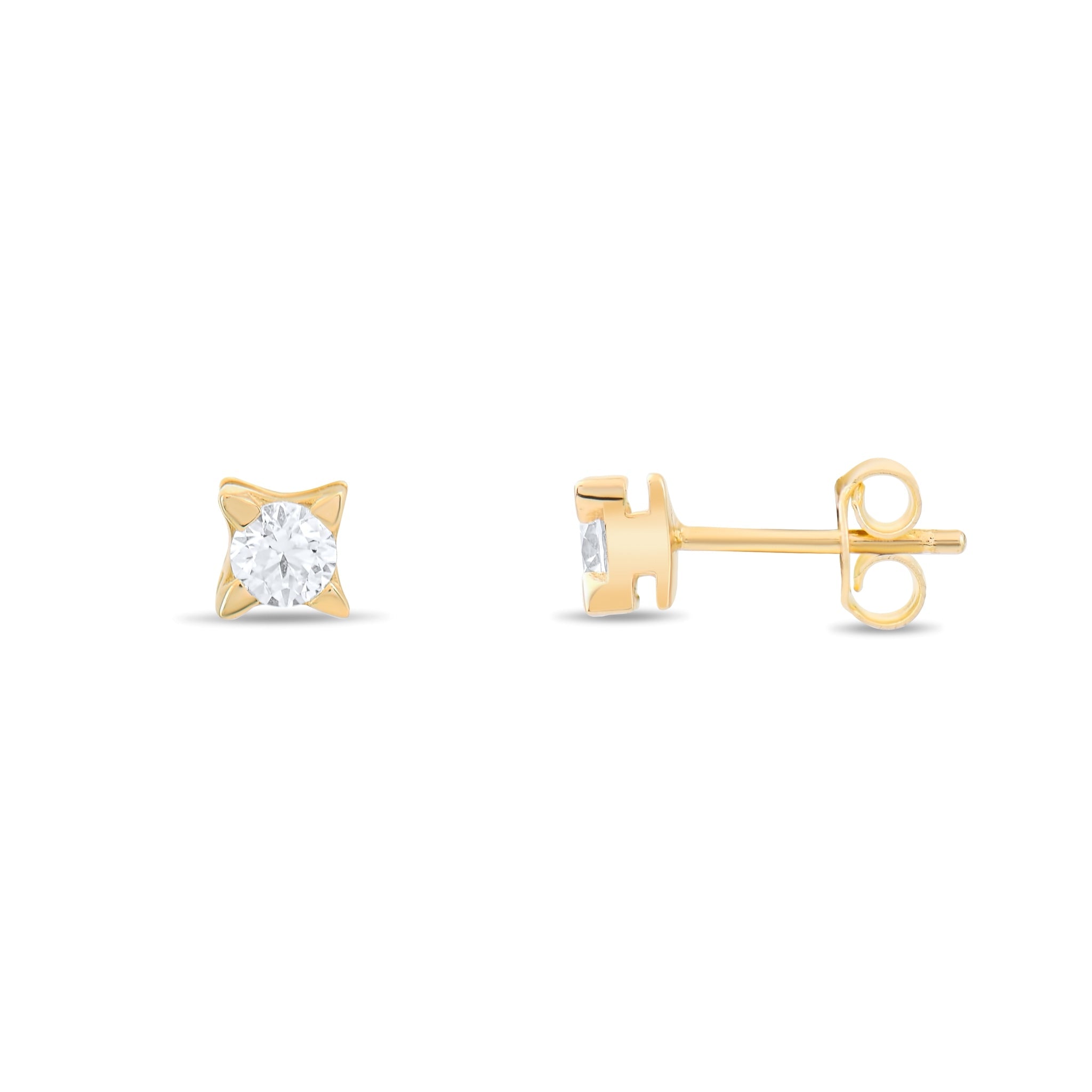 9ct Gold Solitaire Cubic Zirconia Earrings – Elegant Stud Earrings with Clear Stone - Kolié