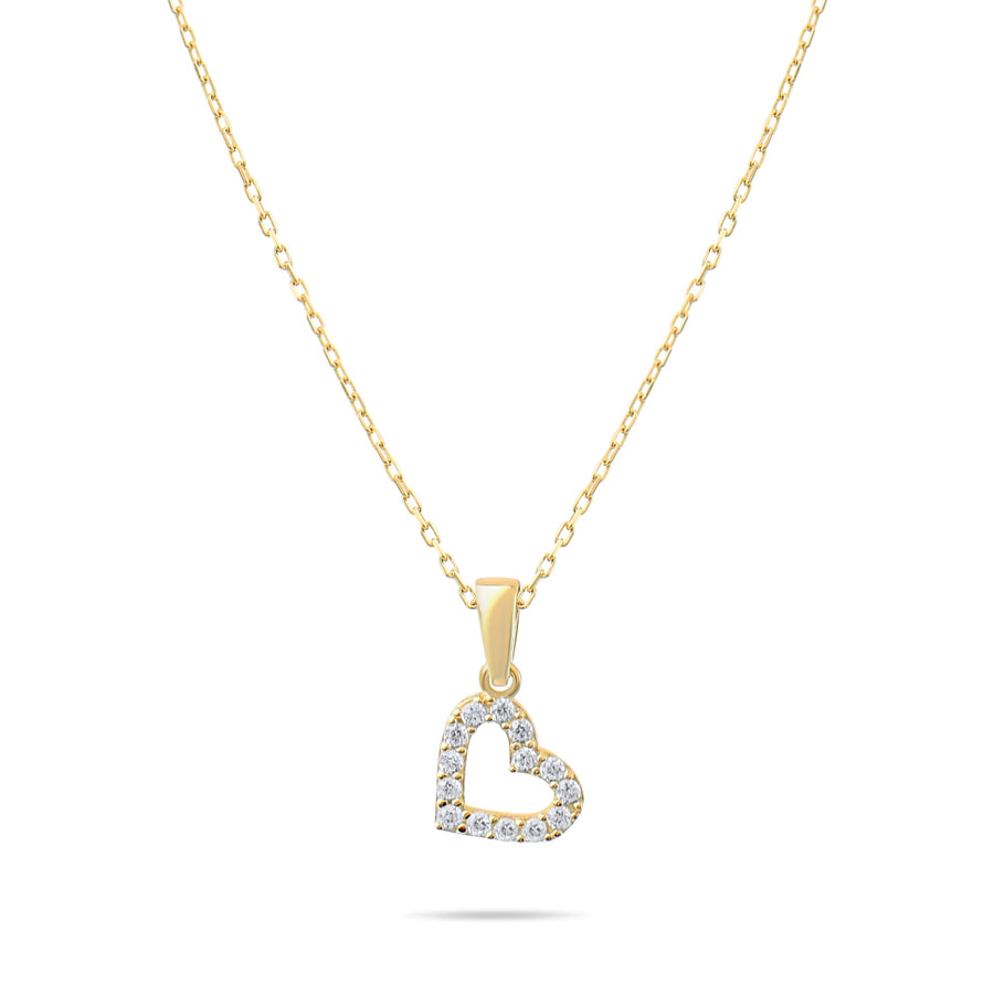 9ct Gold Tiny Open Heart Necklace with Cubic Zirconia | Delicate 42cm Chain | Elegant Gift for Women - Kolié