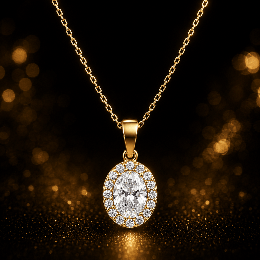 9ct Yellow Gold Oval CZ Pendant - Kolié Fine Jewellery