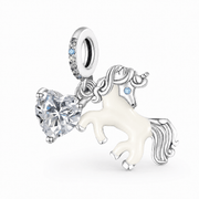 Cream Enamel Unicorn & Heart Charm • 925 Sterling Silver • Mythical Dangle - Kolié Fine Jewellery