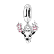 Floral Stag Deer Charm • 925 Sterling Silver & Pink Enamel • Nature Dangle - Kolié Fine Jewellery