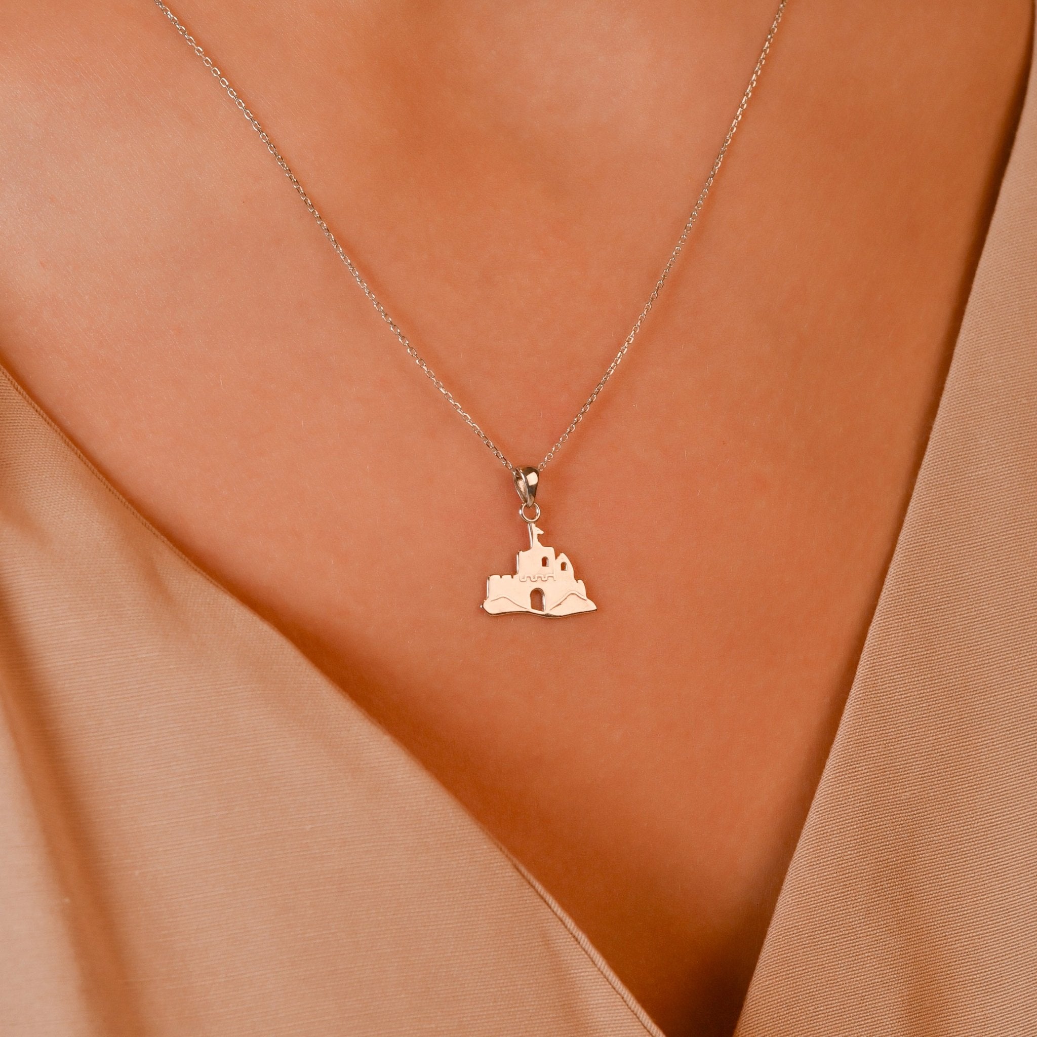Historic Castle Pendant Necklace • Sterling Silver & 18ct Gold Vermeil • Fortress Charm - Kolié Fine Jewellery