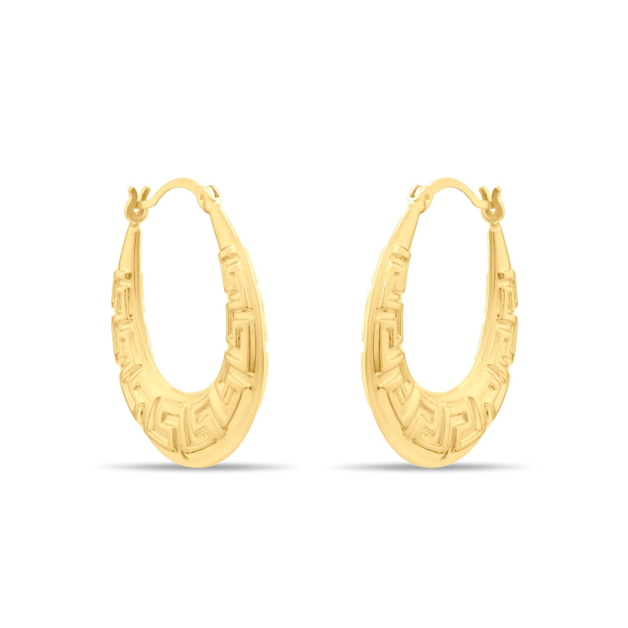 Kolié 9ct Solid Gold Greek Key Embossed Hoop Earrings - Kolié