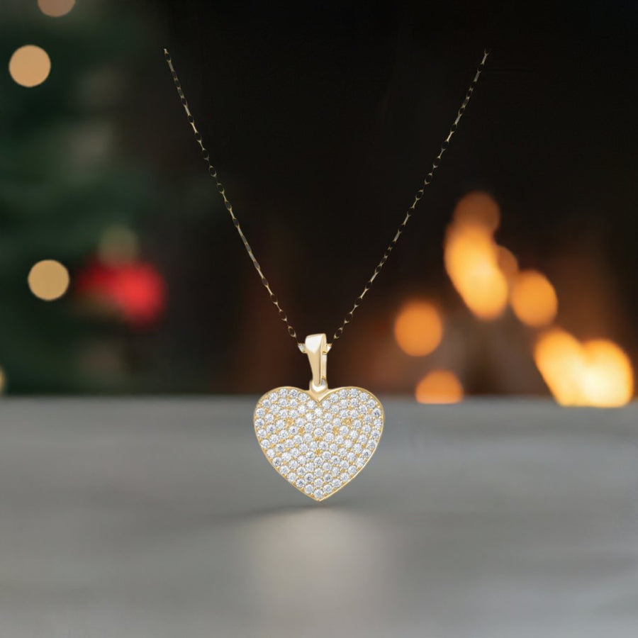 Kolié 9ct Solid Gold Heart Pendant Adorned with Zirconia - Elegance Redefined - Pendant Only - Kolié