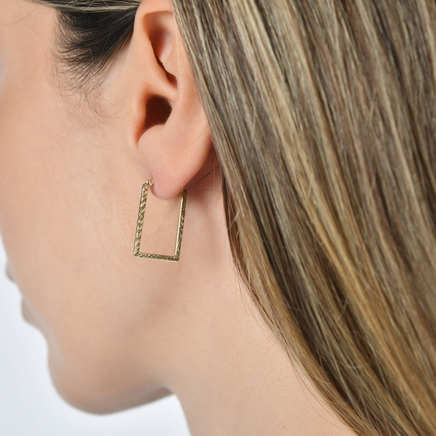 Kolié 9ct Solid Gold Textured Square Hoop Earrings - Kolié