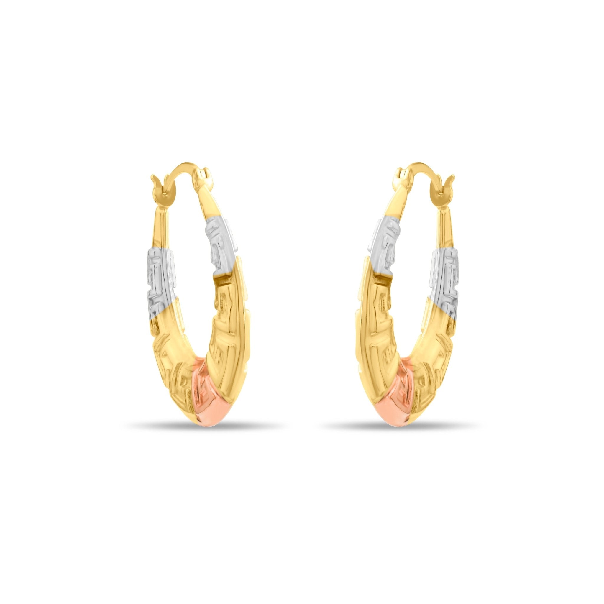 Kolié 9ct Tri - Colour Gold Greek Key Hoop Earrings - Kolié