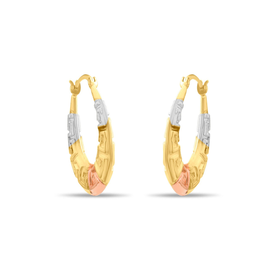 Kolié 9ct Tri - Colour Gold Greek Key Hoop Earrings - Kolié