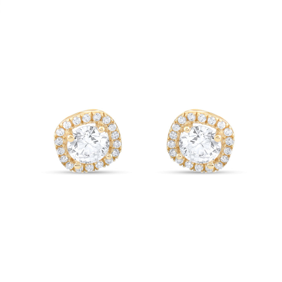 Kolié 9ct Yellow Gold Halo Zirconia Earrings - A Symphony of Light and Luxury - Kolié