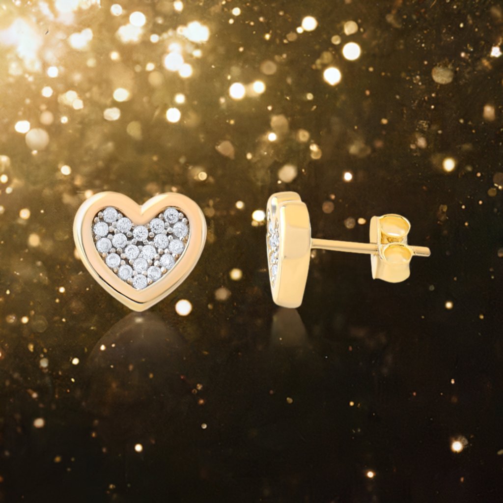 Kolié 9ct Yellow Gold Heart Earrings with Zirconia - A Sparkling Embrace of Elegance - Kolié