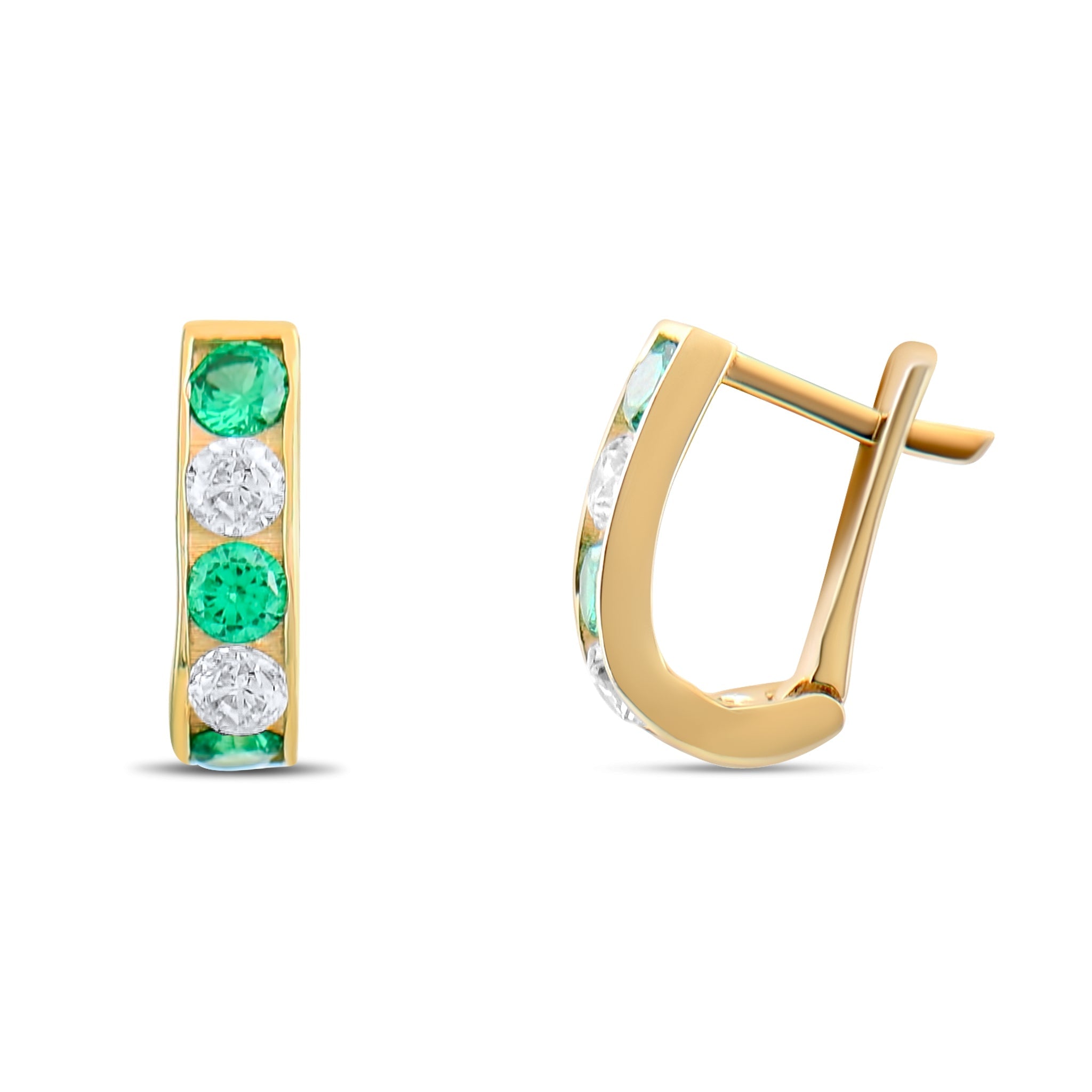 Kolié 9ct Yellow Gold Huggie Earrings with Emerald Green Zirconia - Kolié