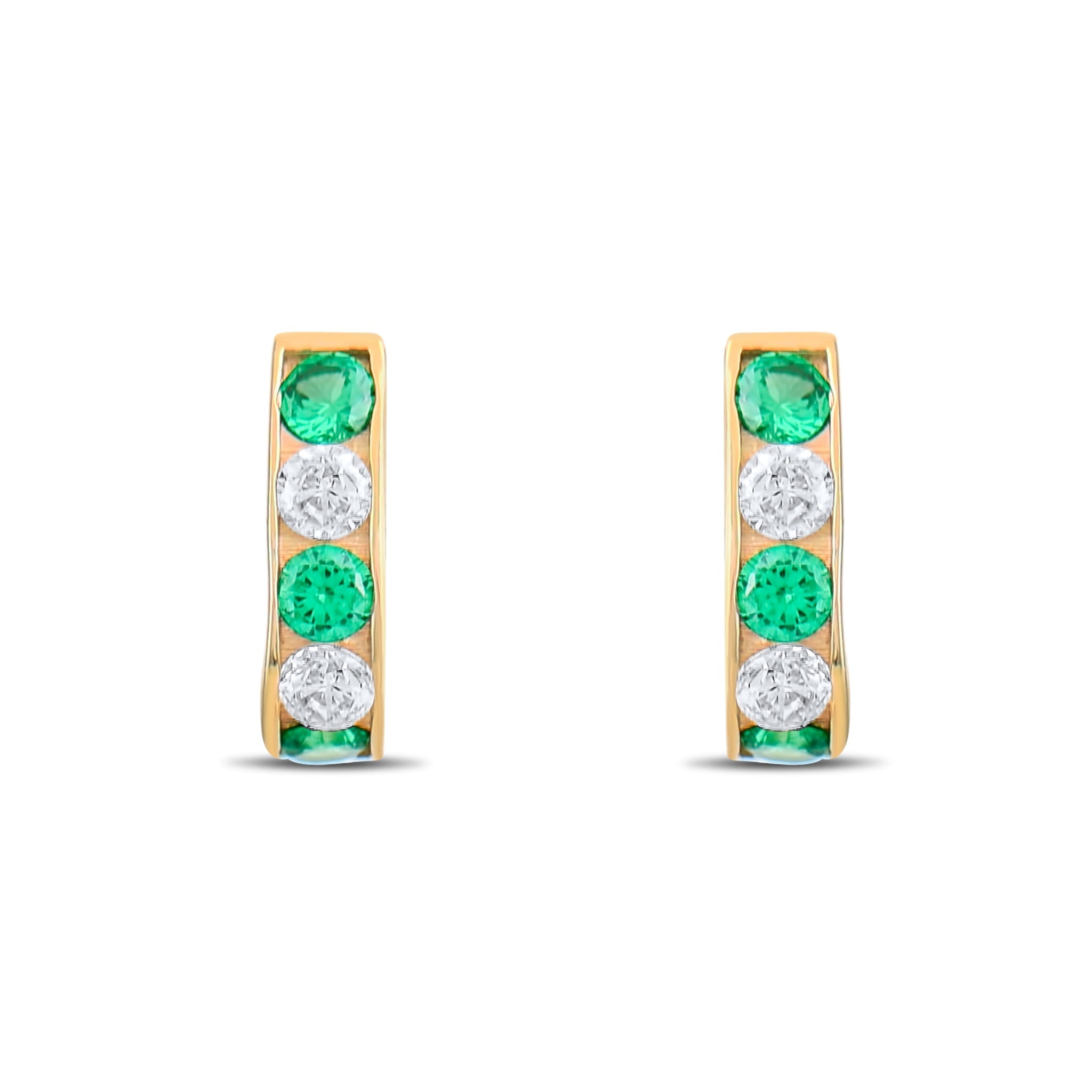 Kolié 9ct Yellow Gold Huggie Earrings with Emerald Green Zirconia - Kolié