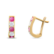 Kolié 9ct Yellow Gold Huggie Earrings with Ruby Zirconia - Kolié