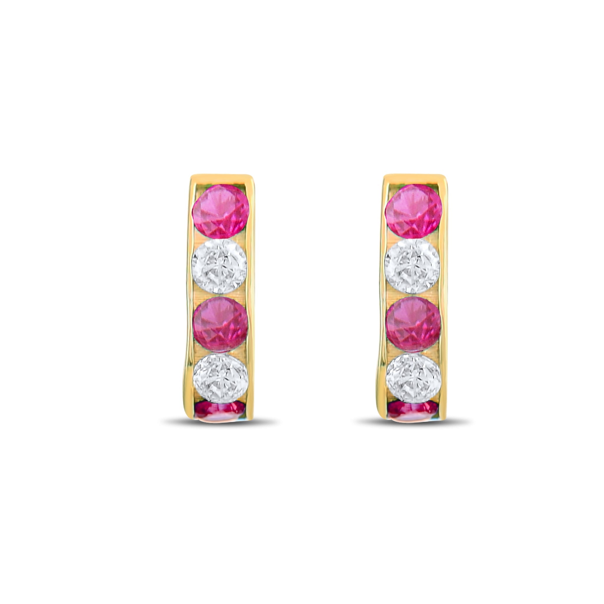 Kolié 9ct Yellow Gold Huggie Earrings with Ruby Zirconia - Kolié