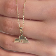 Gold Castle Pendant Necklace kept and worn by model