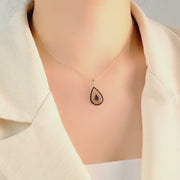 14ct Gold Teardrop Pendant, Black Cubic Zirconia Maze Design, Hallmarked Gold Statement Necklace - Pendant Only