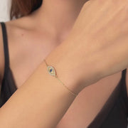 14ct Yellow Gold Evil Eye Bracelet with Cubic Zirconia Halo