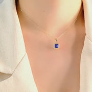 14ct Gold Octagon Pendant Necklace, Sapphire Blue CZ Charm, Hallmarked Gold Statement Pendant Only