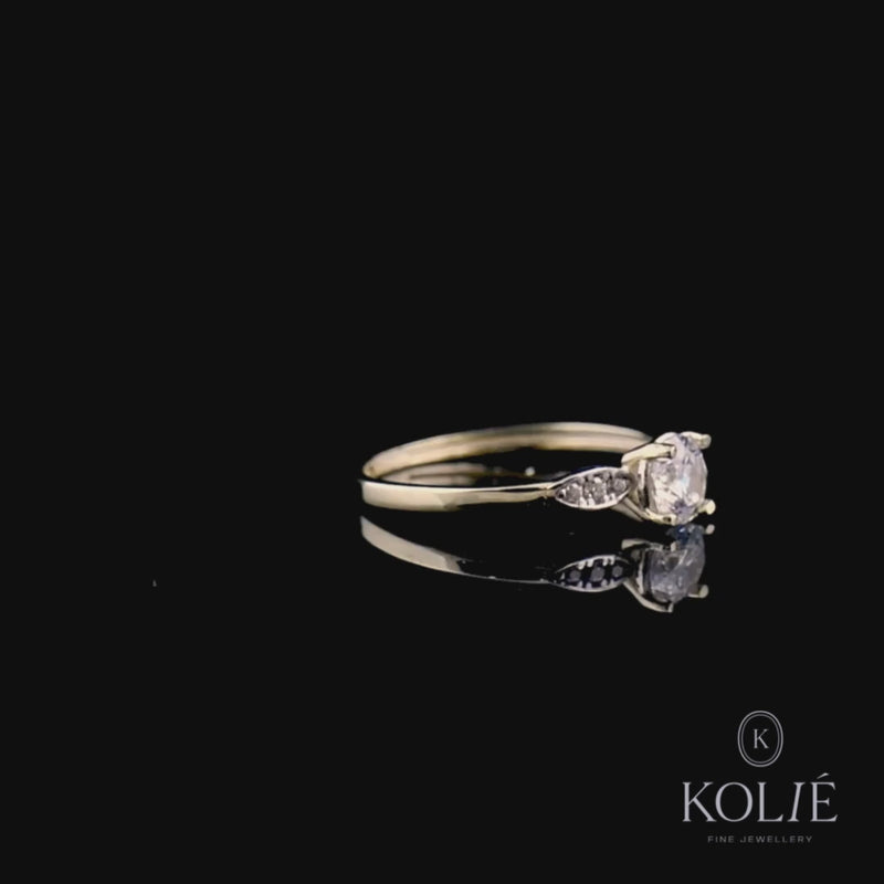 Kolié 9ct Yellow Gold Ring with Solitaire and Marquise-Cut Cubic Zirconia