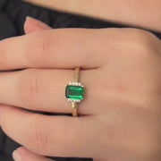 9ct Gold Emerald-Cut Gemstone Ring - Size P