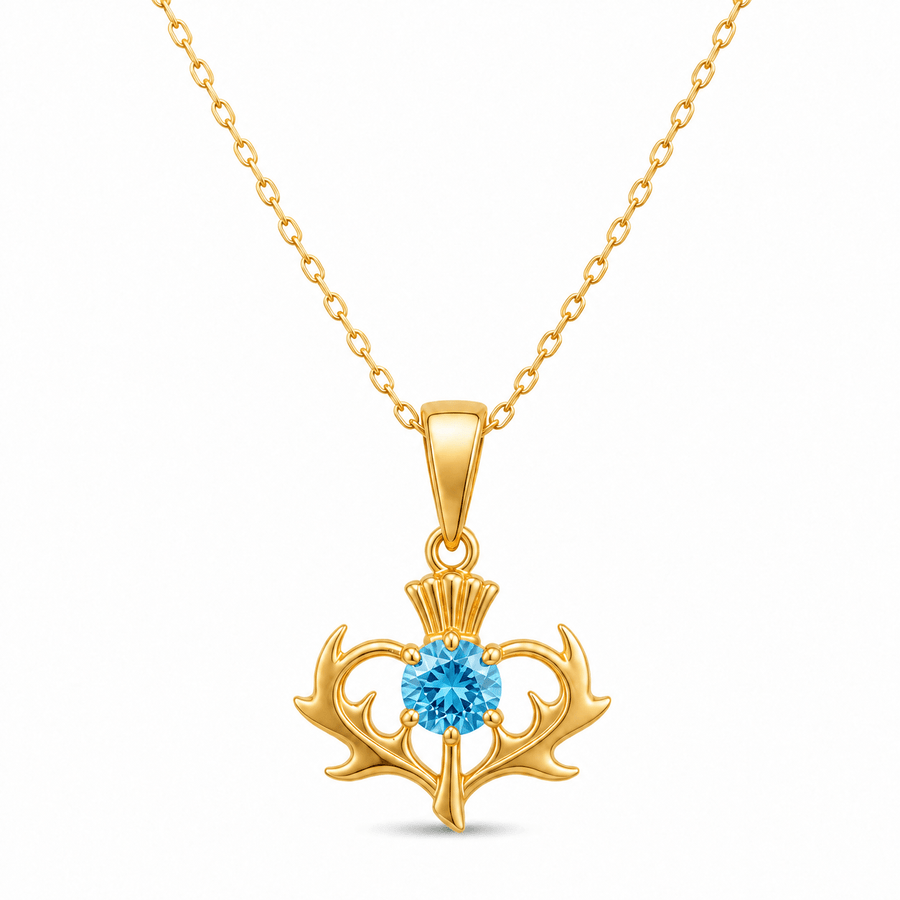 Scottish Thistle Pendant with Purple Cubic Zirconia - Pendant Only - Kolié Fine Jewellery