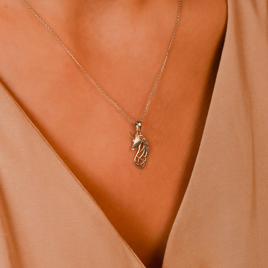 Scottish Unicorn Pendant Necklace • Sterling Silver & 18ct Gold Vermeil • Mythical Royalty Charm - Kolié Fine Jewellery