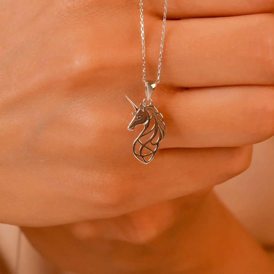 Scottish Unicorn Pendant Necklace • Sterling Silver & 18ct Gold Vermeil • Mythical Royalty Charm - Kolié Fine Jewellery