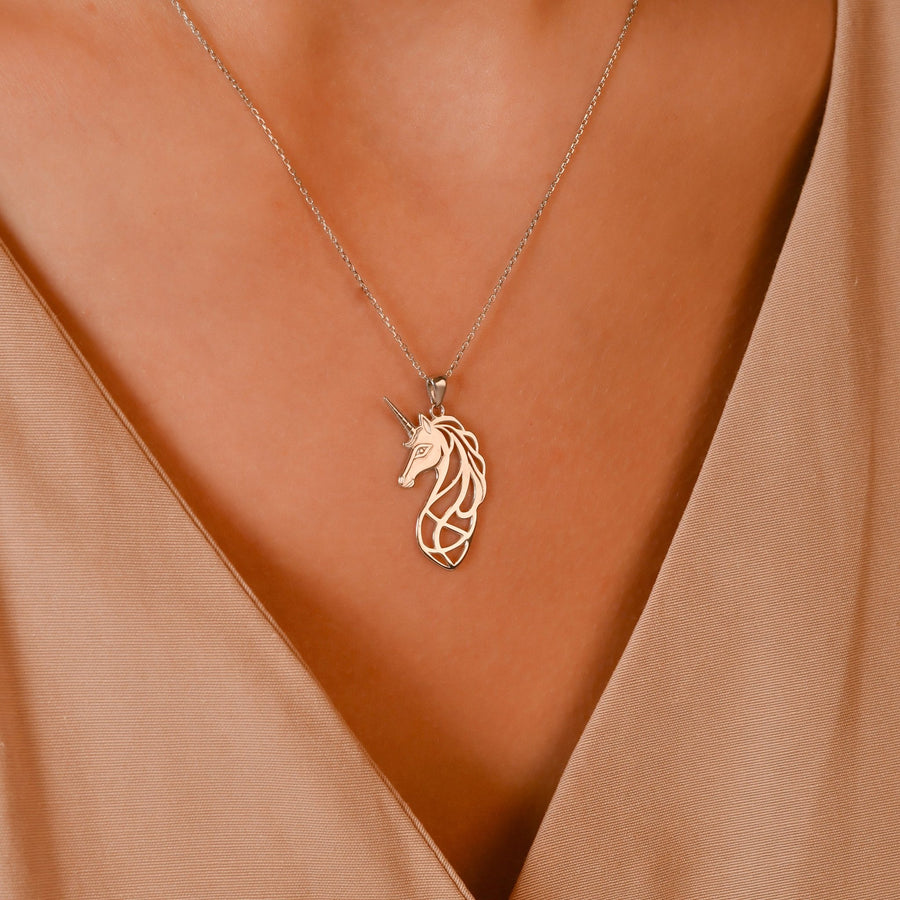 Scottish Unicorn Pendant Necklace • Sterling Silver & 18ct Gold Vermeil • Mythical Royalty Charm - Kolié Fine Jewellery
