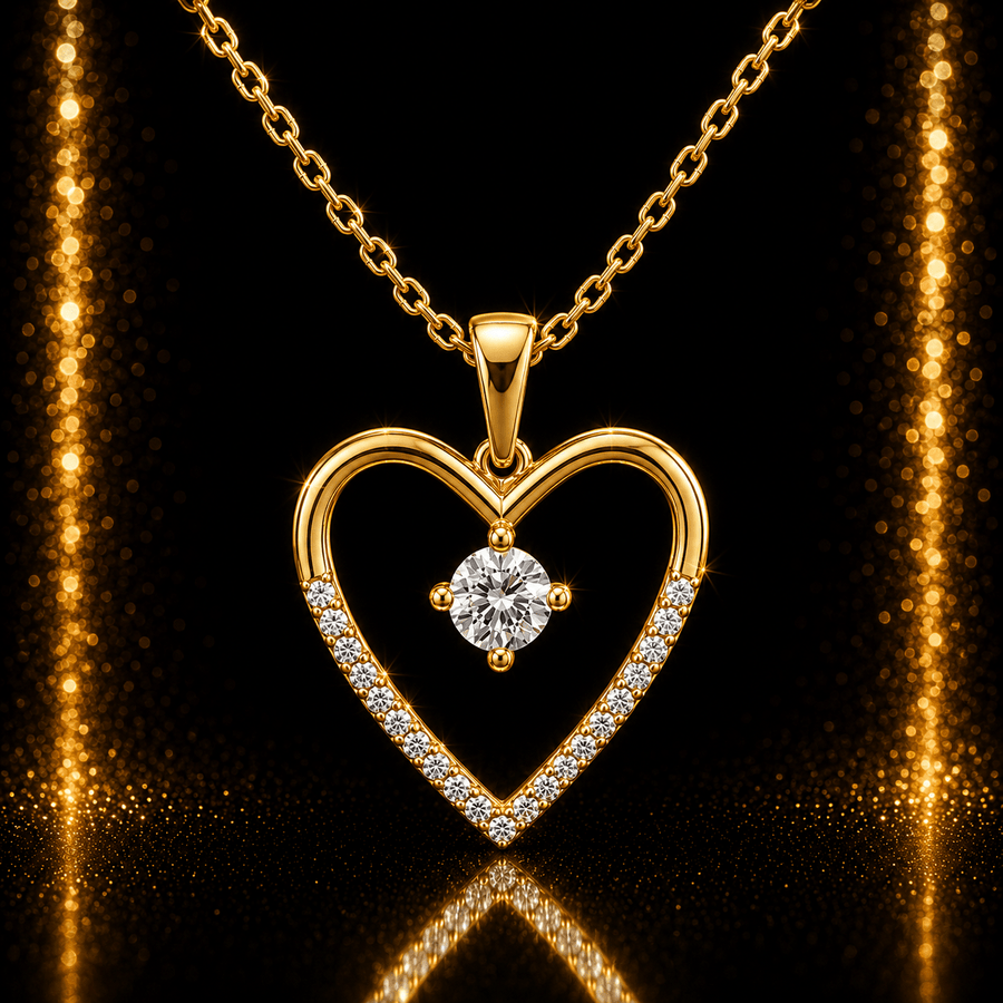 Solid 9ct Gold Open Heart Pendant with Zirconia (Pendant Only) - Kolié Fine Jewellery