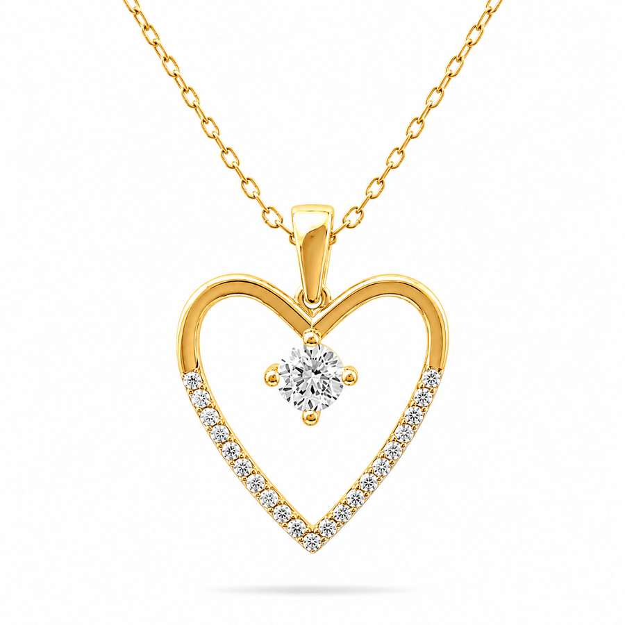 Solid 9ct Gold Open Heart Pendant with Zirconia (Pendant Only) - Kolié Fine Jewellery