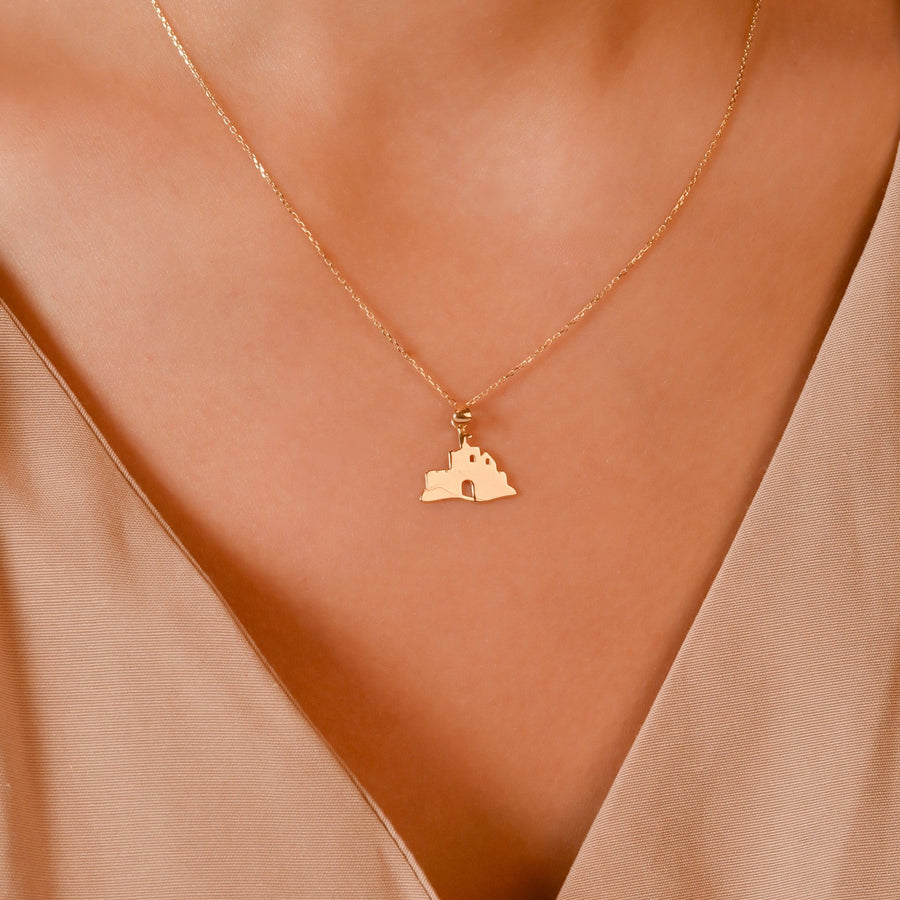 Solid Gold Historic Castle Pendant Necklace • Fine 9ct & 14ct Luxury Charm - Kolié Fine Jewellery